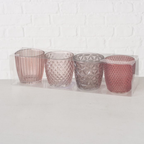 Boltze Windlicht Marilu 4-teilig rosa - Teelichtgläser mit geometrischen Mustern