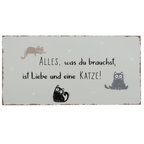 Holzschild mit niedlichen Katzen-Motiven und Spruch "Alles, was du brauchst, ist Liebe und eine Katze"