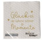 Boltze Servietten "Glück ist die Summe schöner Momente" mit goldenen Herzen, geprägt