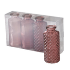 Boltze Vase Panja 4er Set - Rosé Glasvasen mit Strukturmuster und Metalldeckel