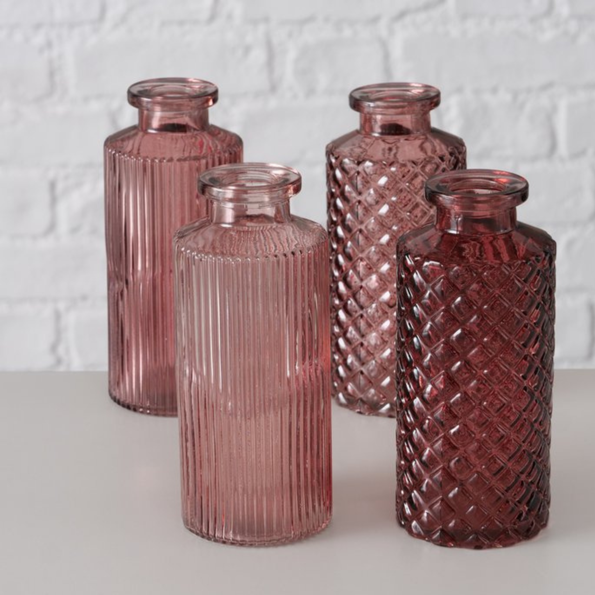 Boltze Vase Panja 4er Set Glasvasen Deko in Rosa und Bordeaux Farbtönen
