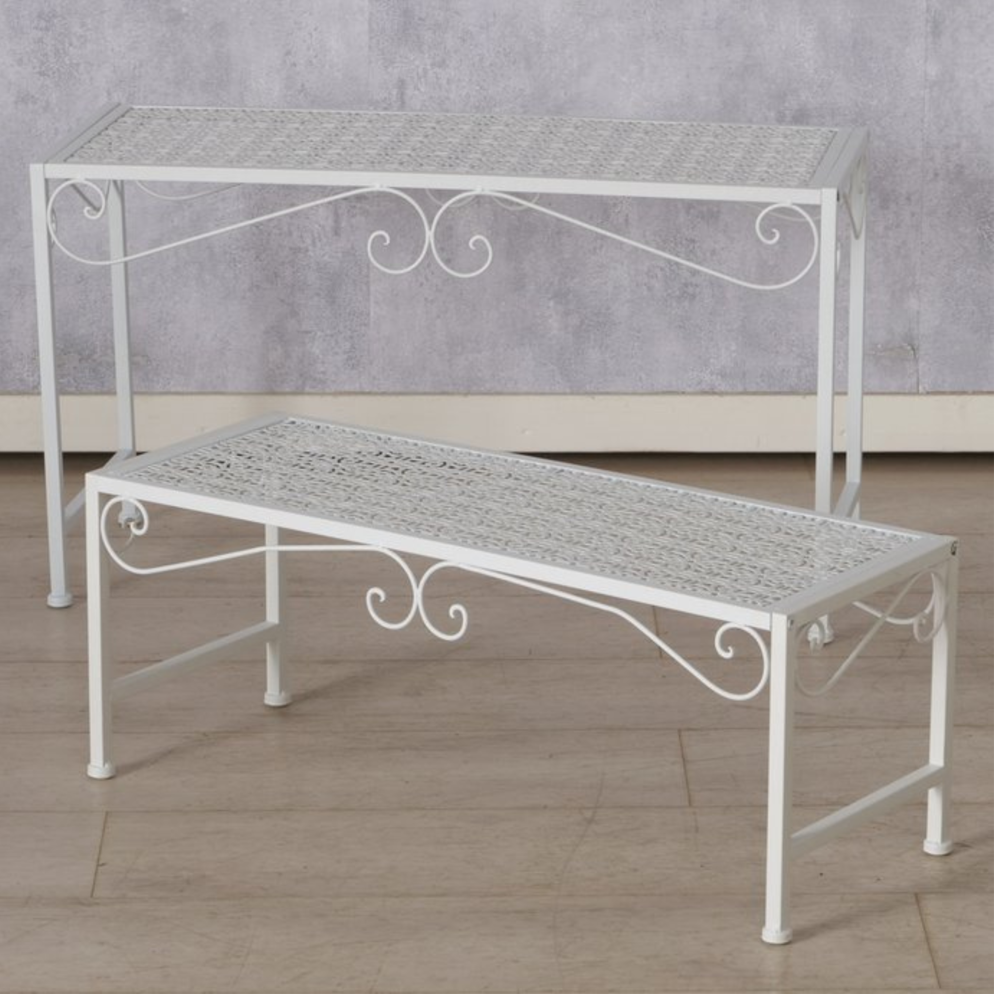 Boltze Blumentreppe Marisa Eisen weiß - Elegante Pflanzentreppe mit Vintage-Design für Balkon und Garten