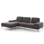 Schillig Ecksofa Run 16555 in grauem Leder (V5239) mit goldenen Metallbeinen und Longchair-Element