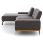 Schillig Ecksofa Run 16555 in grauem Leder mit Chaiselongue und eleganten Metallfüssen