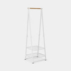 Brabantia Kleiderständer Linn in Weiß mit Holzstange und 2 Ablagefächern, modernes A-Frame Design