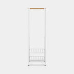 Brabantia Kleiderständer Linn Weiss mit Holzstange und 2 Ablagegittern aus Metall