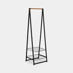 Brabantia Kleiderständer Linn in Schwarz mit Holzstange und zwei Ablagegittern