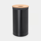 Brabantia Wäschekorb 60L in Schwarz mit rundem Korkdeckel und Belüftungslöchern