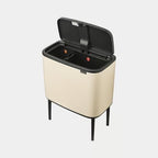 Brabantia Bo Touch Abfalltrenner 11L+23L Soft Beige, zweiteiliger Mülleimer mit offenem Deckel