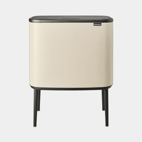 Brabantia Bo Touch Mülleimer 11L+23L in Soft Beige mit schwarzem Deckel und Metallbeinen