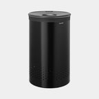 Brabantia Wäschekorb 60L in Schwarz mit perforiertem Boden und Deckel mit Einwurföffnung