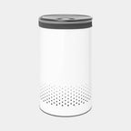 Brabantia Wäschekorb 60L in Weiß mit grauem Deckel und dekorativem Punktmuster