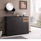 Schildmeyer Schuhschrank Raya in Schwarz - moderner Flurschrank mit Spiegel und Stauraum