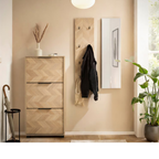 Schildmeyer Piazza Schuhschrank Natur mit 3 Klappen - moderner Flur mit Garderobe und Pflanzen