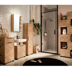 Schildmeyer Piazza WBU500 Eiche Natur - modernes Badezimmermöbel Set mit Waschtisch, Spiegelschrank und Regalen