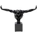 Schwarze glänzende Athleten-Skulptur auf Sockel, Kunstharz Figur mit ausgestreckten Armen, KARE Design Deko