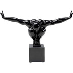 Schwarze glänzende Athleten-Skulptur auf Sockel, Kunstharz Figur mit ausgestreckten Armen, KARE Design Deko