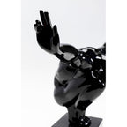Schwarze glänzende Deko-Figur Athlet in Bewegungspose auf Sockel, Detailansicht Hand und Kopf