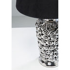 Tischlampe KARE Rose Multi mit silbernem Rosenrelief-Sockel und schwarzem Stoffschirm
