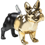 Kare Spardose Bulldogge in Gold und Schwarz mit Geldschein-Einwurf im Rücken