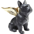 KARE Deko-Figur Hund Bulldogge schwarz matt mit goldenen Engelsflügeln, sitzende Hundestatue
