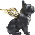 Kare Design Deko-Figur Hund mit goldenen Flügeln, sitzende schwarze Bulldogge aus Polyresin