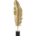 Goldene Dekofeder auf schwarzem Marmorsockel, elegante Wohndekoration im glamourösen Stil, 147 cm