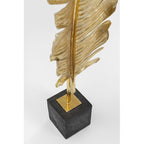 Goldene Dekofeder auf schwarzem Sockel, Skulptur aus Kunstharz, elegante Wohndekoration