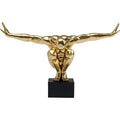 Goldene Athleten-Skulptur auf schwarzem Sockel, Figur in Tauchpose mit ausgestreckten Armen, KARE Deko-Objekt