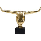 Goldene Deko-Figur Athlet in Tauchposition auf schwarzem Sockel, moderne Skulptur für stilvolles Wohnambiente