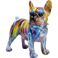 Bunte Dekofigur französische Bulldogge aus Kunstharz, mehrfarbig marmoriert, glänzend, stehend