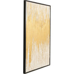 Abstraktes Wandbild Weiß Gold 80x120 cm mit schwarzem Rahmen und strukturierter Goldfarben-Textur