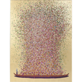 KARE Bild Flower Boat 80x100cm – goldenes Kunstbild mit bunten Blüten und Boot, abstrakte Wanddekoration