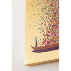 Kare Leinwandbild Flower Boat 80x100 cm – Mann auf Boot mit bunten Blüten auf goldenem Hintergrund