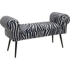 Kare Bank Wing Zebra – elegante Sitzbank mit Zebramuster, schwarzen Metallbeinen und geschwungenen Armlehnen