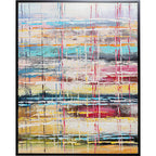 Kare Orizzonte abstraktes Gemälde 80x100cm, bunte horizontale Streifen mit Farbverläufen in Blau, Rot und Gelb