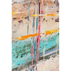Abstraktes Gemälde Orizzonte mit bunten Farbstreifen in Türkis, Orange und Pink, 80x100 cm