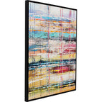 Kare Orizzonte Bild 80x100 – abstraktes Gemälde mit bunten Horizontalstreifen und Farbverläufen in schwarzem Rahmen