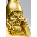Goldene Zwerg-Figur mit lächelndem Gesicht und Zipfelmütze, dekorative Wohnakzent-Skulptur in Gold