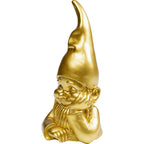 Goldene Zwerg-Figur mit spitzem Hut, nachdenkliche Pose, dekorative Deko-Statue für Wohnzimmer