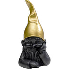 Kare Deko-Figur Zwerg schwarz-gold, lachender Gartenzwerg mit goldenem Spitzhut, modernes Design