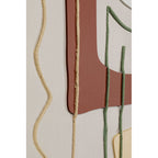 Abstraktes Wandbild mit terrakottafarbenen Formen und strukturierten Linien in Beige und Grün auf Leinwand