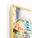 Kare Bild Times Square View 80x80cm mit goldenem Rahmen, buntes Pop-Art Collage-Kunstwerk mit Stadtmotiven
