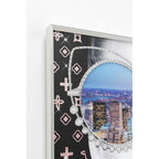 Kare Bild NY View 80x80 cm – Glamouröses New York Skyline Kunstbild mit Kristallen und rosa Muster