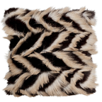 Kare Glammer Kissen mit Kunstfell-Bezug in Beige-Schwarz mit Zebra-Muster, luxuriöses Wohnaccessoire