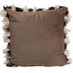 Kare Glammer Dekokissen mit Kunstfell-Rand in Schwarz-Beige und braunem Veloursbezug, 45x45 cm