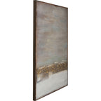Abstraktes Gemälde „Abstract Horizon" von KARE, 120x90cm, in Grau, Weiß und Gold mit strukturierter Textur.