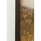 Kare Bild Abstract Fields 200x100 cm – Detailansicht mit goldenen Glitzerpartikeln und dunklem Rahmen