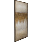Abstraktes Leinwandbild KARE Fields 200x100cm mit goldenen Akzenten und beige-braunem Hintergrund im Rahmen