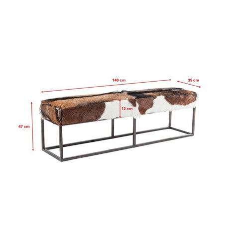 Kare Country Life Bank mit Ziegenfell-Polster und Metallgestell, 140x35x47 cm, Braun/Weiss